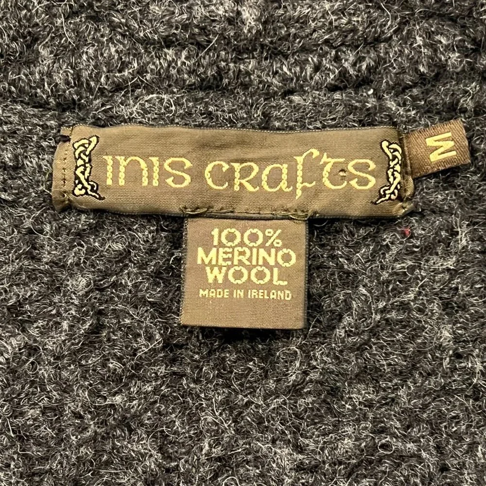 Inis Crafts Ireland Long Wool Cable Cardigan, Charcoal, M